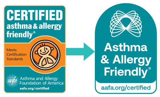 A graphic that shows the old certification mark and the new certification mark